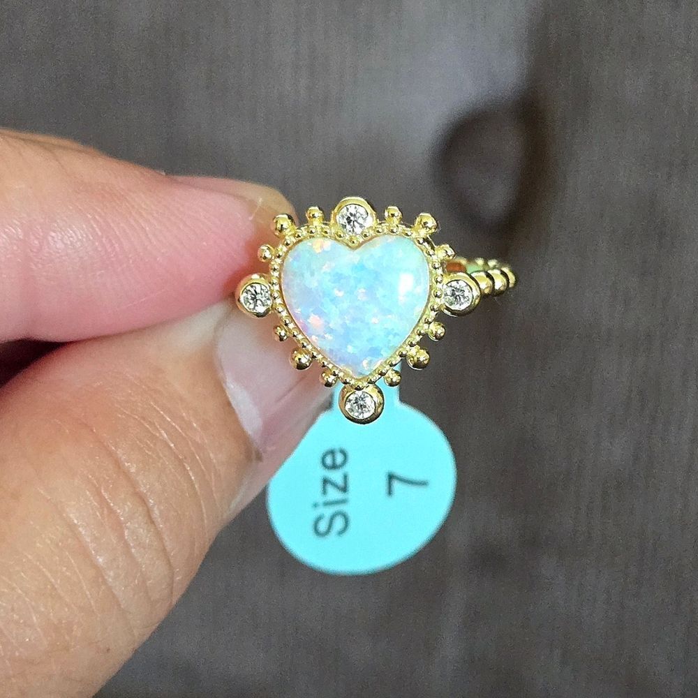 Cote d'Argent Lab Created White Fire🔥 Opal Heart Ring💍 - NWT - Picture 13 of 15